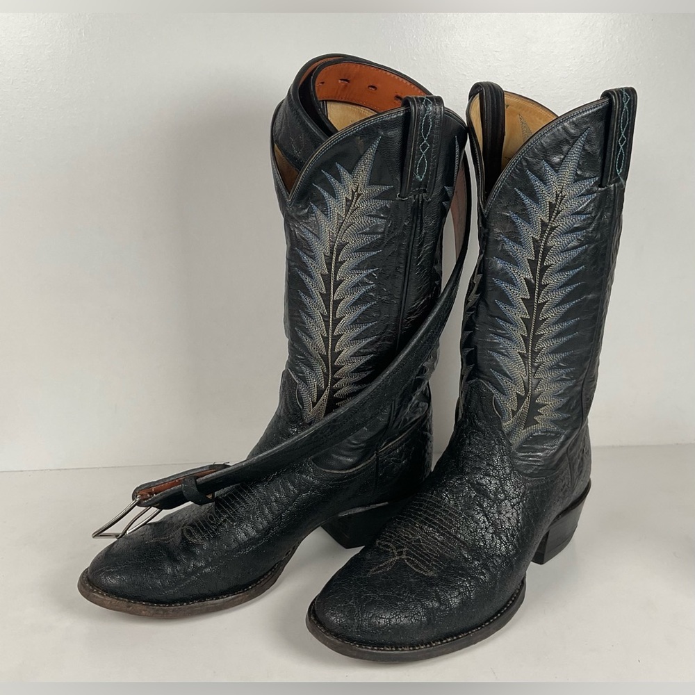 Vintage Tony Lama Classic Black Cowboy Boots | Gold Label | Nocona Belt | 10 D